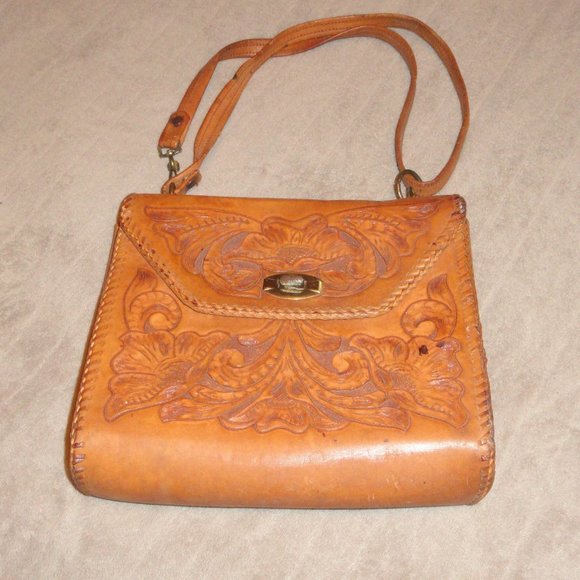 Vintage Handbags - Vintage Western Leather Handbag Tooled